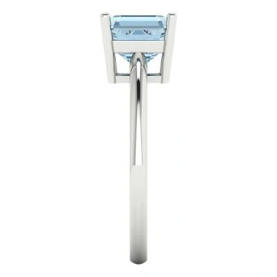 Pre-owned Pucci 2 Asscher Designer Statement Bridal Natural Aquamarine Ring Real 14k White Gold