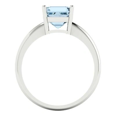 Pre-owned Pucci 2 Asscher Designer Statement Bridal Natural Aquamarine Ring Real 14k White Gold