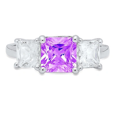 Pre-owned Pucci 3.25 Ct Emerald 3 Stone Real Amethyst Modern Statement Ring Solid 14k White Gold