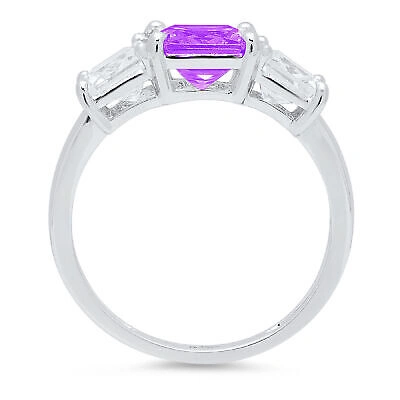Pre-owned Pucci 3.25 Ct Emerald 3 Stone Real Amethyst Modern Statement Ring Solid 14k White Gold