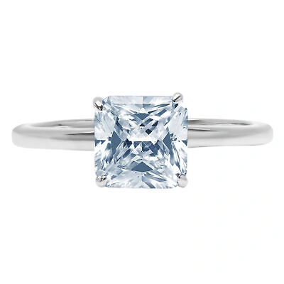 Pre-owned Pucci 2 Asscher Designer Statement Bridal Natural Aquamarine Ring Real 14k White Gold