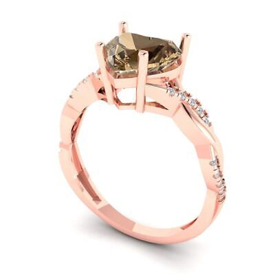 Pre-owned Pucci 2.19 Heart Cut Twisted Halo Simulated Champagne Promise Ring 14k Rose Solid Gold In Pink