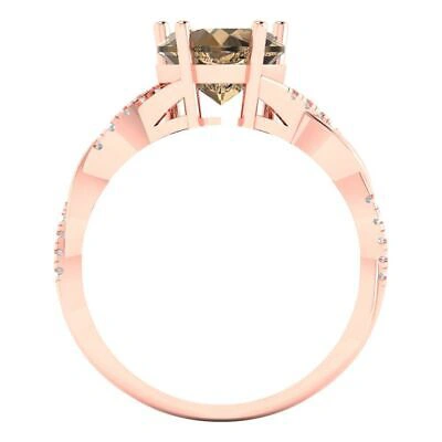 Pre-owned Pucci 2.19 Heart Cut Twisted Halo Simulated Champagne Promise Ring 14k Rose Solid Gold In Pink