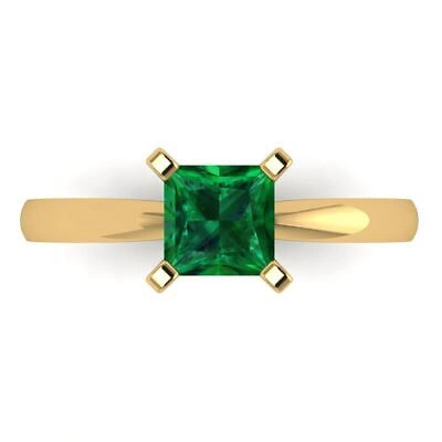 Pre-owned Pucci 1.0 Ct Princess Cut Simulated Emerald Stone Bridal Promise Ring 14k Yellow Gold