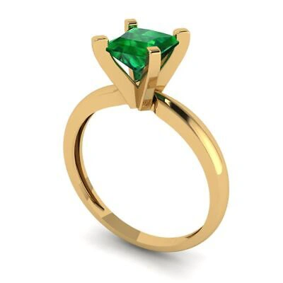 Pre-owned Pucci 1.0 Ct Princess Cut Simulated Emerald Stone Bridal Promise Ring 14k Yellow Gold