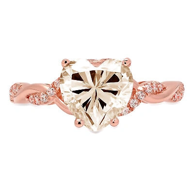 Pre-owned Pucci 2.19 Heart Cut Twisted Halo Simulated Champagne Promise Ring 14k Rose Solid Gold In Pink