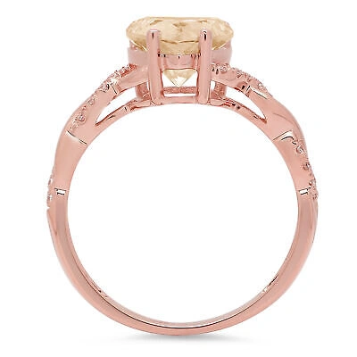 Pre-owned Pucci 2.19 Heart Cut Twisted Halo Simulated Champagne Promise Ring 14k Rose Solid Gold In Pink