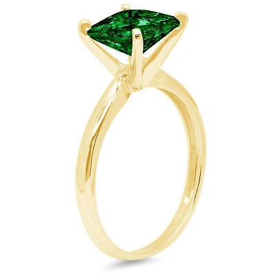 Pre-owned Pucci 1.0 Ct Princess Cut Simulated Emerald Stone Bridal Promise Ring 14k Yellow Gold