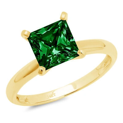 Pre-owned Pucci 1.0 Ct Princess Cut Simulated Emerald Stone Bridal Promise Ring 14k Yellow Gold