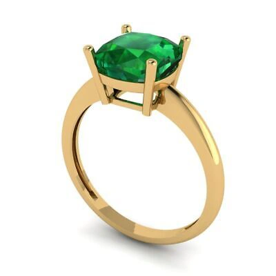 Pre-owned Pucci 2.5ct Cushion Cut Simulated Emerald Stone Wedding Promise Ring 14k Yellow Gold