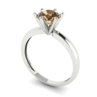 Pre-owned Pucci 1ct Round Cut Simulated Champagne Stone Wedding Promise Ring 14k White Gold