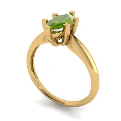 Pre-owned Pucci 1 Ct Marquise Designer Statement Bridal Classic Peridot Ring 14k Yellow Gold