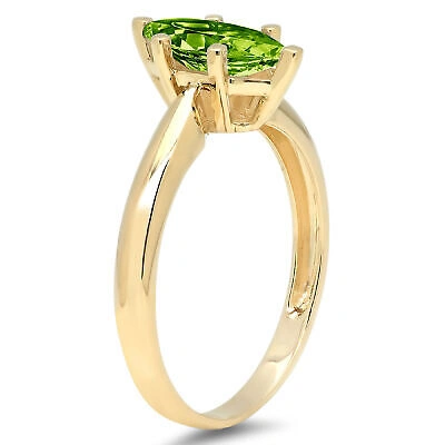 Pre-owned Pucci 1 Ct Marquise Designer Statement Bridal Classic Peridot Ring 14k Yellow Gold