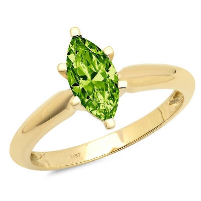 Pre-owned Pucci 1 Ct Marquise Designer Statement Bridal Classic Peridot Ring 14k Yellow Gold