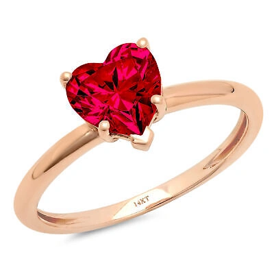 Pre-owned Pucci 1 Ct Heart Cut Designer Statement Bridal Classic Ruby Ring Solid 14k Pink Gold In Red