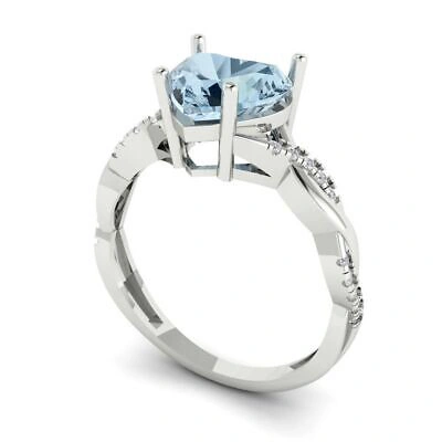 Pre-owned Pucci 2.19 Ct Heart Twisted Halo Sky Blue Topaz Promise Wedding Ring 14k White Gold