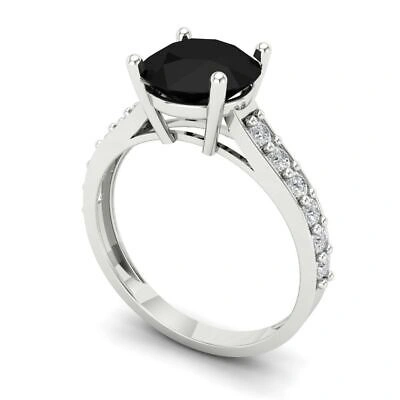 Pre-owned Pucci 2.2 Round Natural Onyx Classic Bridal Statement Ring Real Solid 14k White Gold
