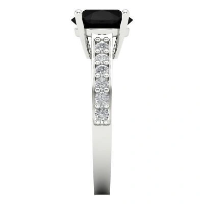 Pre-owned Pucci 2.2 Round Natural Onyx Classic Bridal Statement Ring Real Solid 14k White Gold