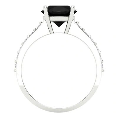 Pre-owned Pucci 2.2 Round Natural Onyx Classic Bridal Statement Ring Real Solid 14k White Gold