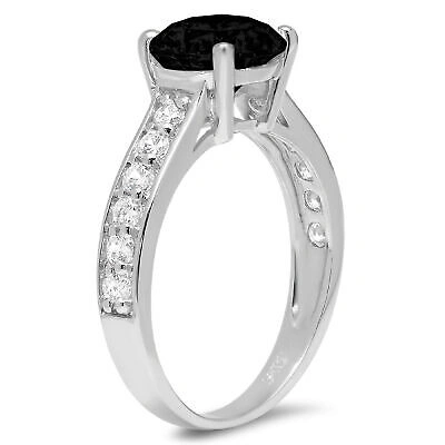 Pre-owned Pucci 2.2 Round Natural Onyx Classic Bridal Statement Ring Real Solid 14k White Gold