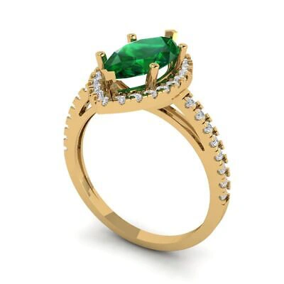 Pre-owned Pucci 2.38 Marquise Halo Simulated Emerald Classic Bridal Ring Solid 14k Yellow Gold