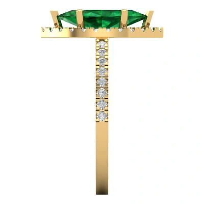 Pre-owned Pucci 2.38 Marquise Halo Simulated Emerald Classic Bridal Ring Solid 14k Yellow Gold