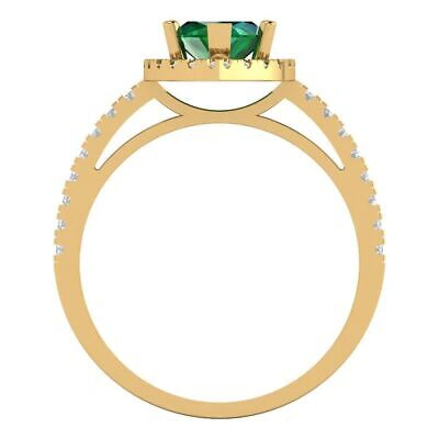 Pre-owned Pucci 2.38 Marquise Halo Simulated Emerald Classic Bridal Ring Solid 14k Yellow Gold