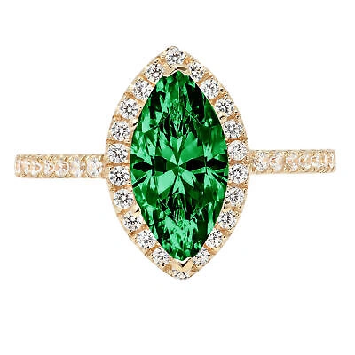 Pre-owned Pucci 2.38 Marquise Halo Simulated Emerald Classic Bridal Ring Solid 14k Yellow Gold