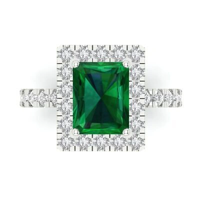 Pre-owned Pucci 3.90 Ct Emerald Halo Simulated Emerald Promise Wedding Ring 14k White Solid Gold