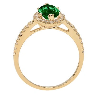 Pre-owned Pucci 2.38 Marquise Halo Simulated Emerald Classic Bridal Ring Solid 14k Yellow Gold