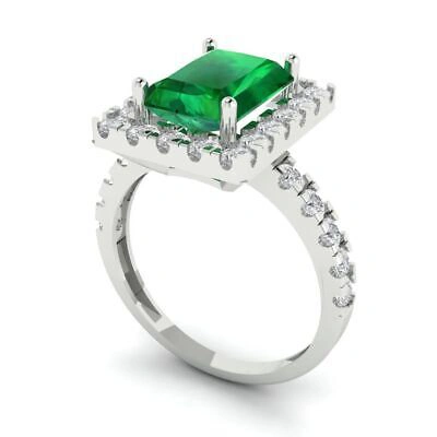 Pre-owned Pucci 3.90 Ct Emerald Halo Simulated Emerald Promise Wedding Ring 14k White Solid Gold