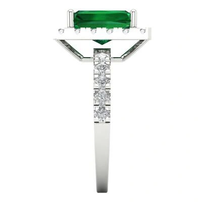 Pre-owned Pucci 3.90 Ct Emerald Halo Simulated Emerald Promise Wedding Ring 14k White Solid Gold