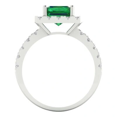 Pre-owned Pucci 3.90 Ct Emerald Halo Simulated Emerald Promise Wedding Ring 14k White Solid Gold