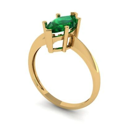 Pre-owned Pucci 1.5 Marquise Cut Designer Statement Simulated Emerald Ring Solid 14k Yellow Gold