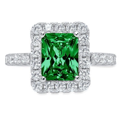 Pre-owned Pucci 3.90 Ct Emerald Halo Simulated Emerald Promise Wedding Ring 14k White Solid Gold