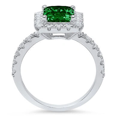 Pre-owned Pucci 3.90 Ct Emerald Halo Simulated Emerald Promise Wedding Ring 14k White Solid Gold