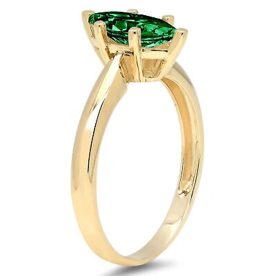 Pre-owned Pucci 1.5 Marquise Cut Designer Statement Simulated Emerald Ring Solid 14k Yellow Gold