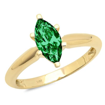 Pre-owned Pucci 1.5 Marquise Cut Designer Statement Simulated Emerald Ring Solid 14k Yellow Gold