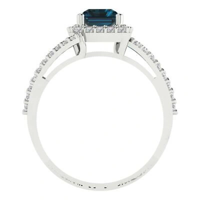 Pre-owned Pucci 2.10ct Emerald Criss Cross Royal Blue Topaz Promise Wedding Ring 14k White Gold