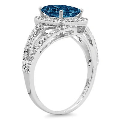 Pre-owned Pucci 2.10ct Emerald Criss Cross Royal Blue Topaz Promise Wedding Ring 14k White Gold