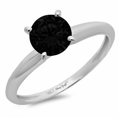 Pre-owned Pucci 1.5ct Round Cut Natural Onyx Real 18k White Gold Statement Wedding Bridal Ring