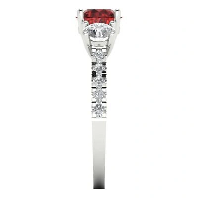 Pre-owned Pucci 2 Round Cut 3 Stone Real Red Garnet Classic Bridal Statement Ring 14k White Gold