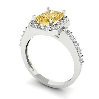 Pre-owned Pucci 2.07 Ct Emerald Halo Real Citrine Classic Bridal Statement Ring 14k White Gold