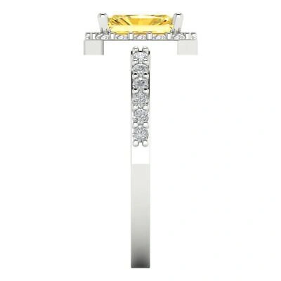 Pre-owned Pucci 2.07 Ct Emerald Halo Real Citrine Classic Bridal Statement Ring 14k White Gold