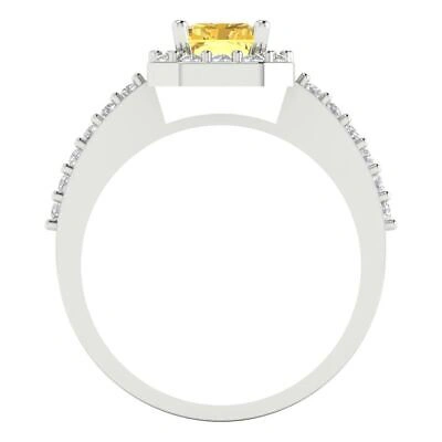 Pre-owned Pucci 2.07 Ct Emerald Halo Real Citrine Classic Bridal Statement Ring 14k White Gold