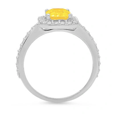 Pre-owned Pucci 2.07 Ct Emerald Halo Real Citrine Classic Bridal Statement Ring 14k White Gold