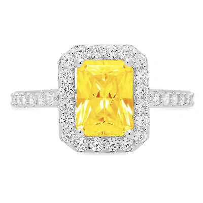 Pre-owned Pucci 2.07 Ct Emerald Halo Real Citrine Classic Bridal Statement Ring 14k White Gold