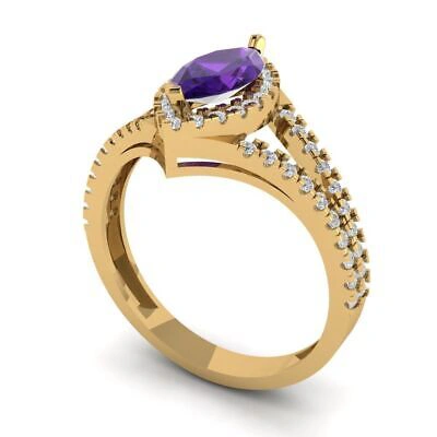 Pre-owned Pucci 1.2 Marquise Split Halo Real Amethyst Modern Statement Ring Real 14k Yellow Gold