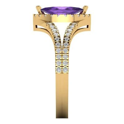 Pre-owned Pucci 1.2 Marquise Split Halo Real Amethyst Modern Statement Ring Real 14k Yellow Gold