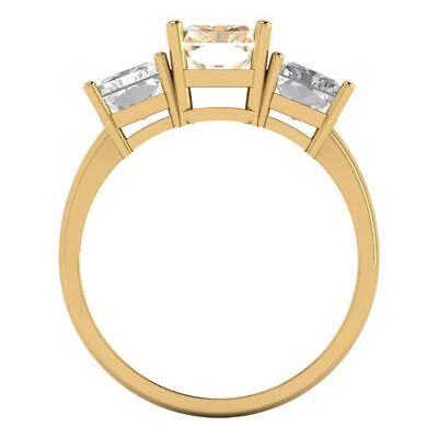 Pre-owned Pucci 4 Emerald 3stone Natural Morganite Classic Bridal Designer Ring 14k Yellow Gold